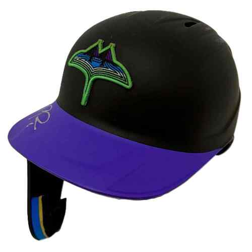 Photo of Game Used Autographed City Connect Batting Helmet: Richie Palacios - 3 R, 2 H - First City Connect Series - 3 Games - 2024