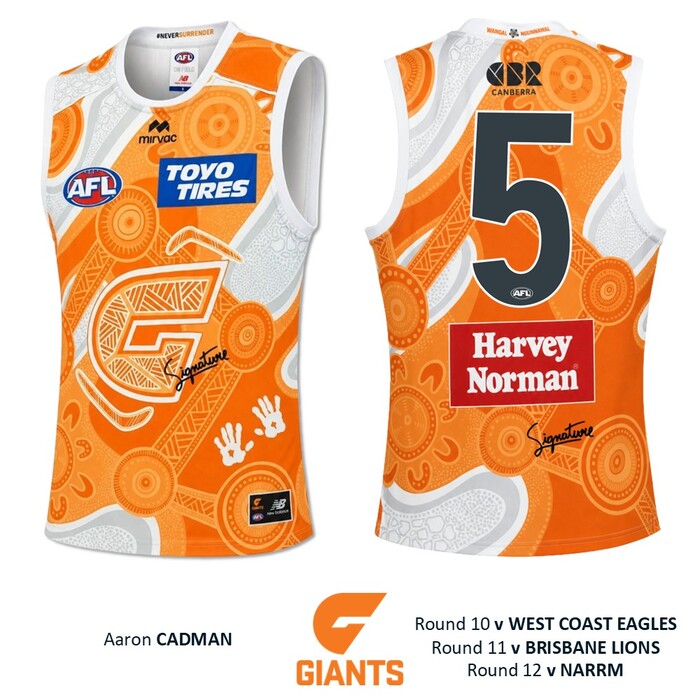 Photo of Aaron Cadman #5 GWS GIANTS "Mirrung" Indigenous Jumper