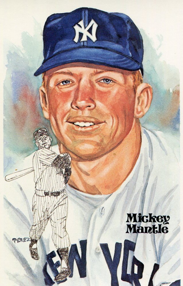 1980-02 Perez-Steele Hall of Fame Postcards #145 Mickey Mantle -- HOF Class of 1974
