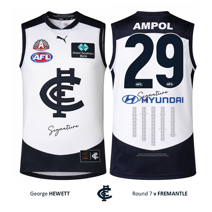 Photo of George Hewett #29 Carlton 2026 ANZAC Day Match Guernsey