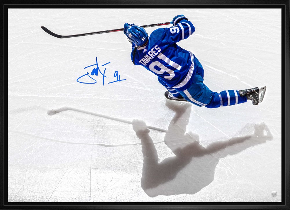 John Tavares Signed 20x29 Canvas Framed Toronto Maple Leafs Overhead Shadow