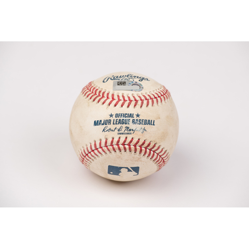 Photo of Game Used Baseball: Pitcher: Mike Fiers, Batter: Brian Goodwin - Home Run - Bot 4 - 8-11-2020 vs. OAK