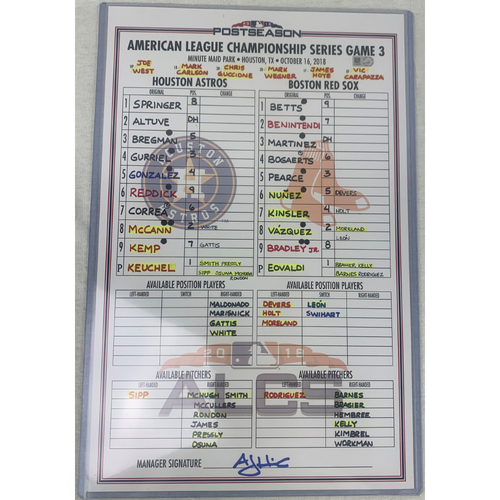2018 ALCS Game 3 Game-Used Line Up Card