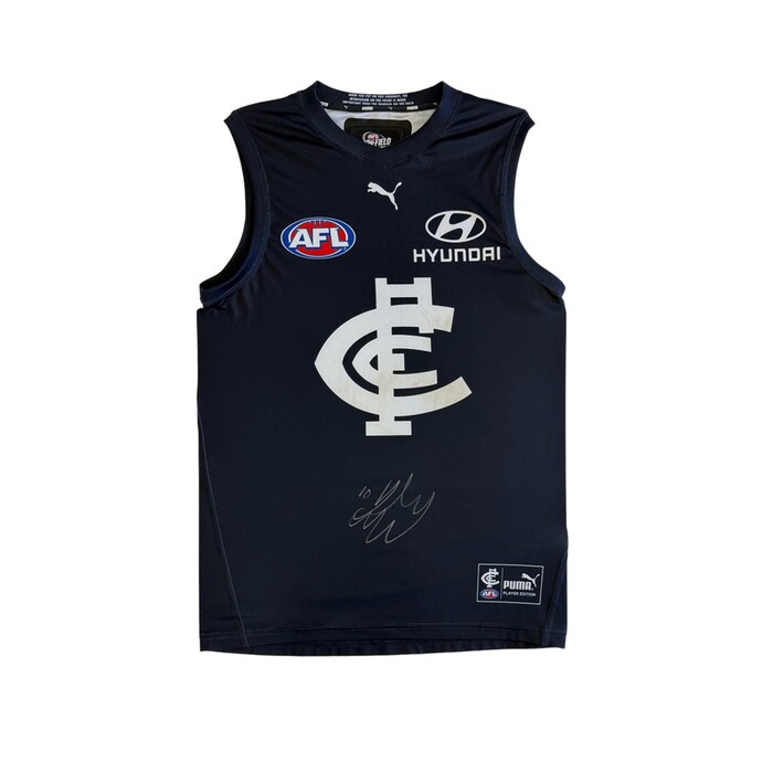 Photo of Harry McKay 2024 Carlton Signed Match-Worn Home Guernsey