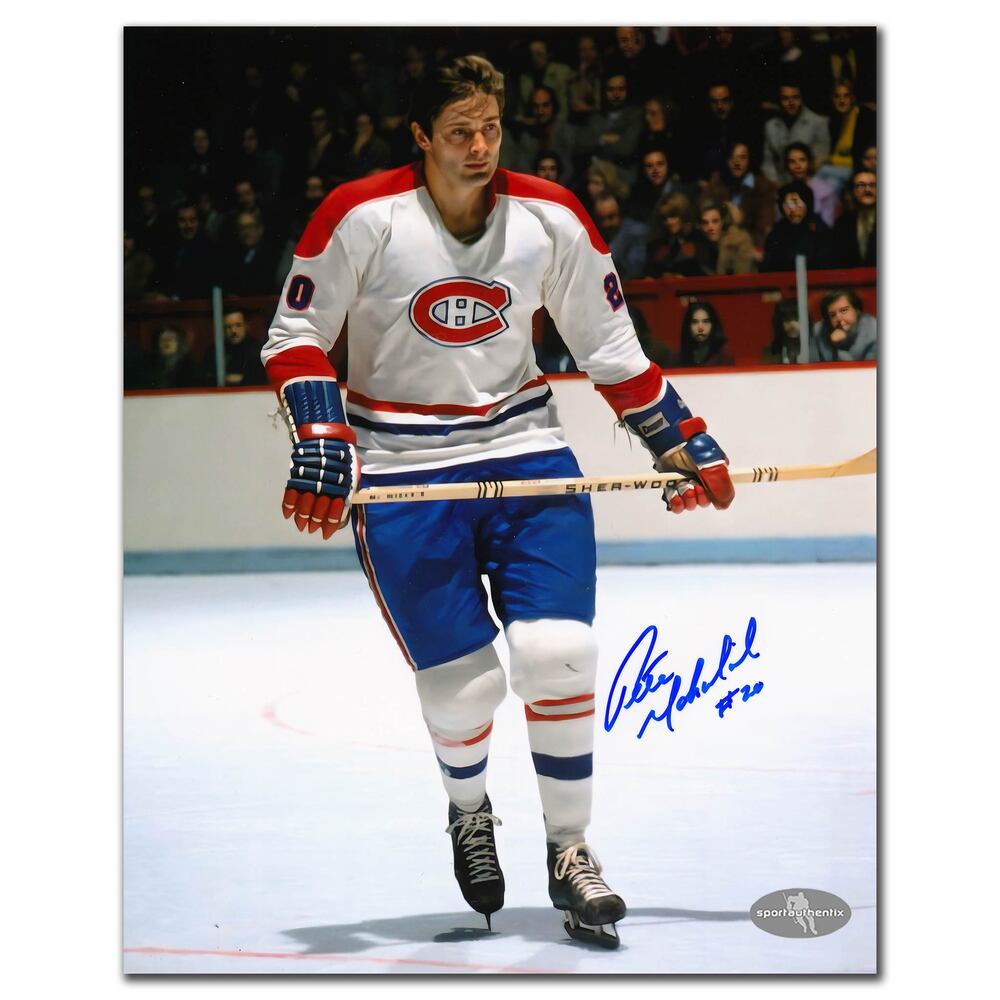 Pete Mahovlich Montreal Canadiens White Jersey Autographed 8x10