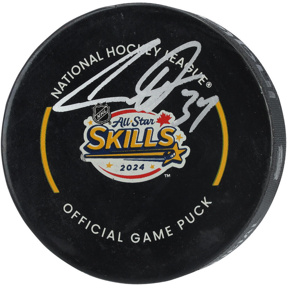 Auston Matthews Autorgraphed Event-Used Puck from the Shooting Accuracy Challenge During the 2024 NHL Skills Competition on February 2, 2024