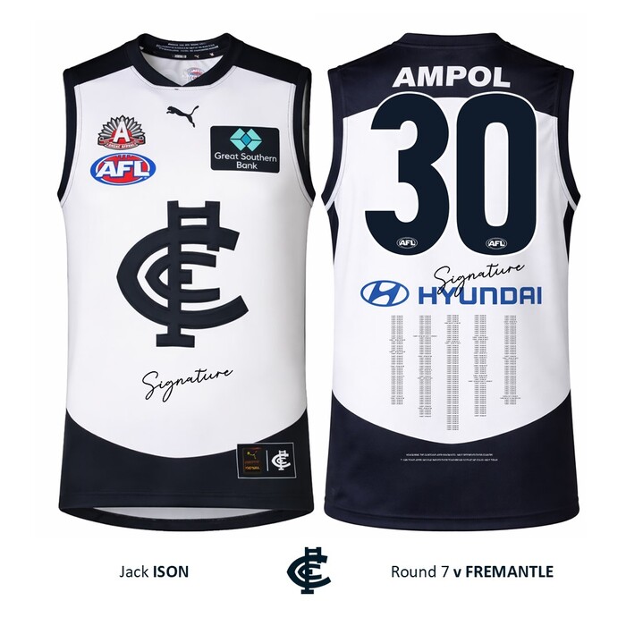 Photo of Jack Ison #30 Carlton 2026 ANZAC Day Match Guernsey