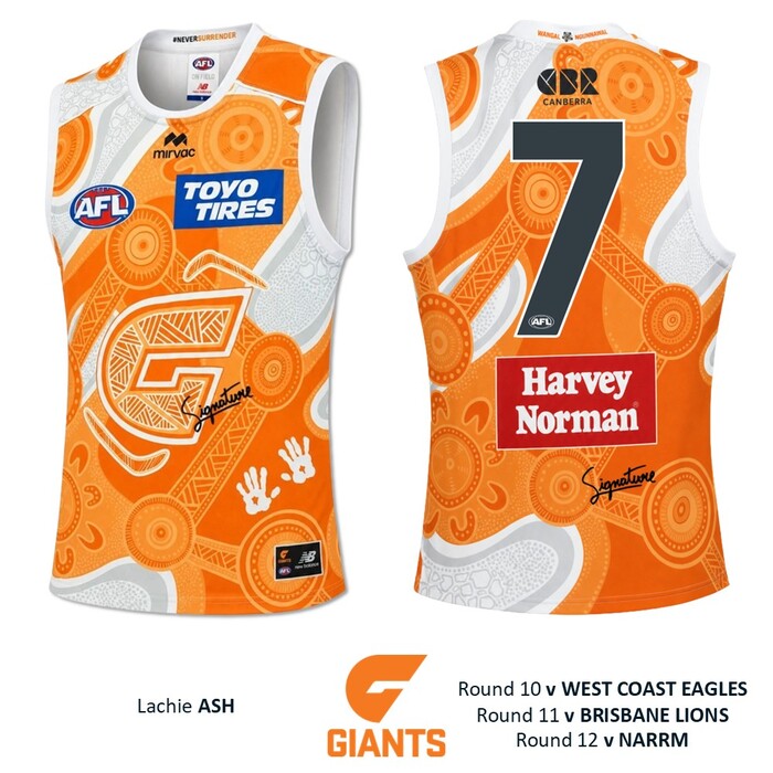 Photo of Lachie Ash #7 GWS GIANTS "Mirrung" Indigenous Jumper