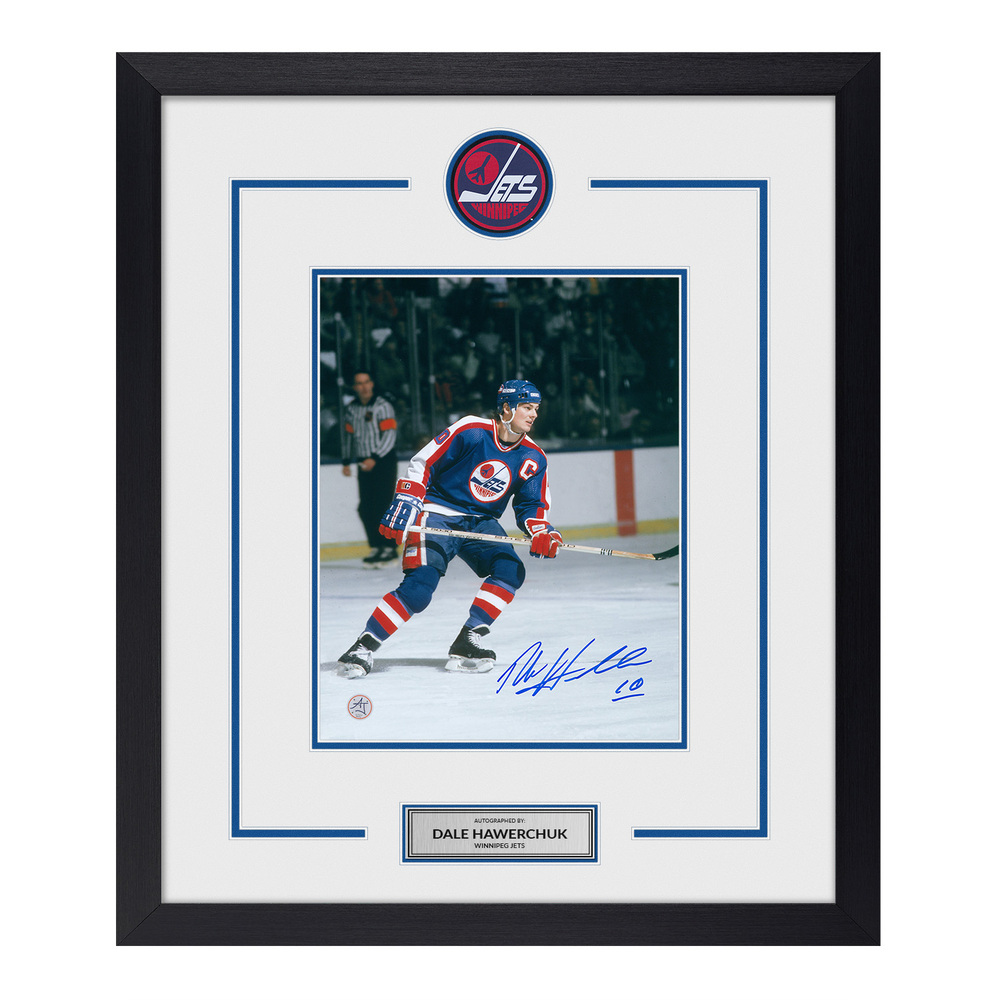 Dale Hawerchuk Autographed Winnipeg Jets Puck Logo 23x27 Frame