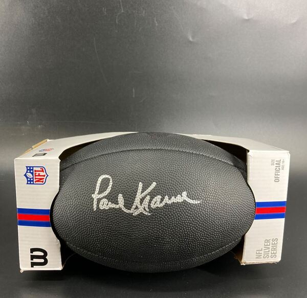 HOF - Vikings Paul Krause Signed Black Metallic Football with Vikings Logo