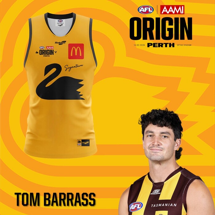 Photo of Tom Barrass 2026 WA AFL Origin Guernsey