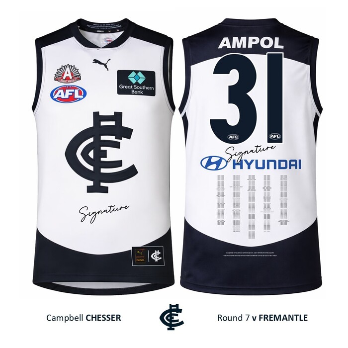 Photo of Campbell Chesser #31 Carlton 2026 ANZAC Day Match Guernsey