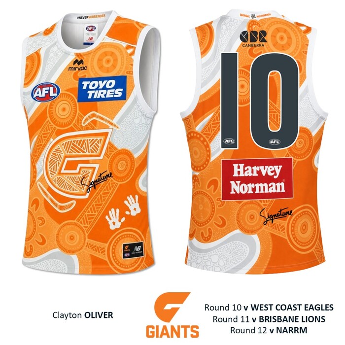 Photo of Clayton Oliver #10 GWS GIANTS "Mirrung" Indigenous Jumper