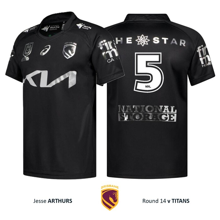 Photo of Jesse Arthars #5 Brisbane Broncos 2026 Black Jersey Player-Issued 