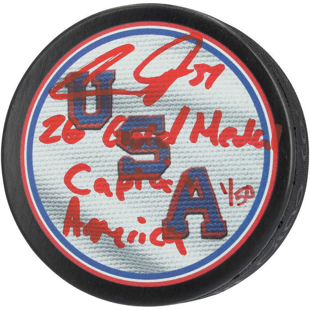 Auston Matthews Team USA Autographed 2026 Olympic Hockey Puck with Multiple Inscriptions - Limited Edition #1 of 50