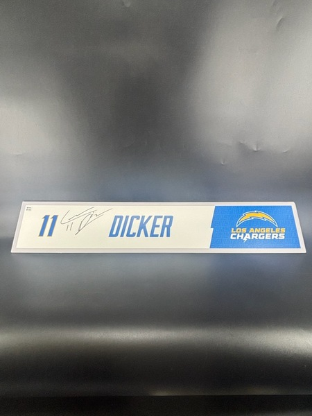 Cameron Dicker autographed name plate from the Chargers locker room. All...