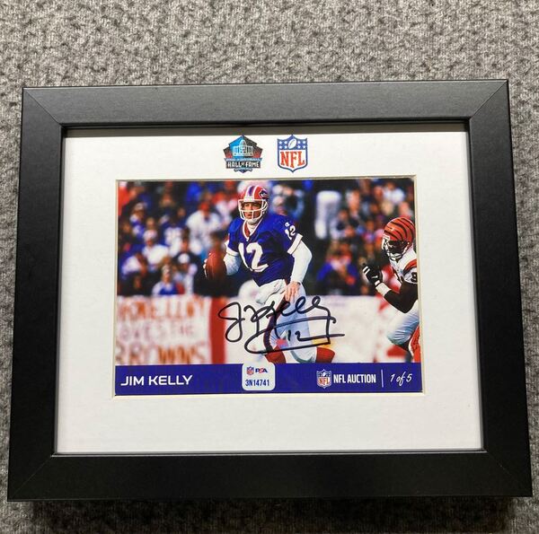 HOF - Bills Jim Kelly NFL Auction Exclusive Signed 5x7 Framed Photo Indi...