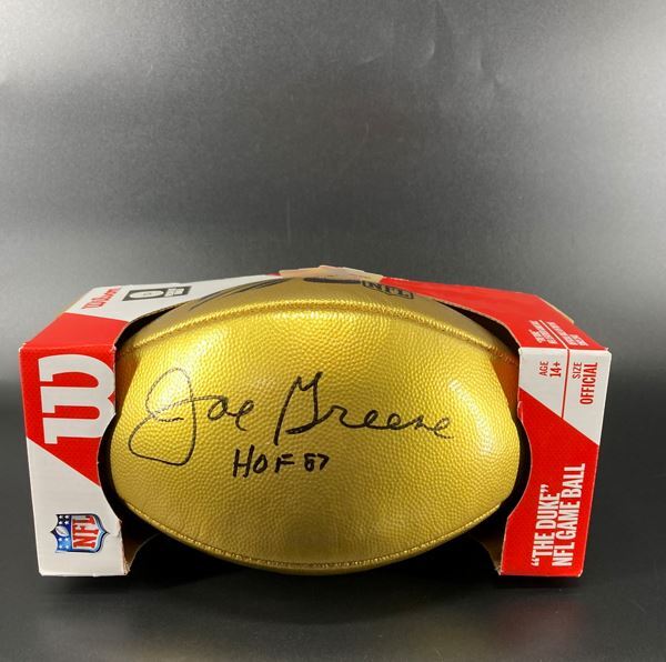HOF - Steelers Joe Greene Signed Gold Football with "HOF 87" I...