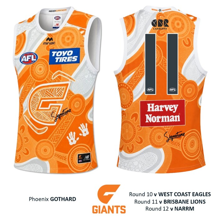 Photo of Phoenix Gothard #11 GWS GIANTS "Mirrung" Indigenous Jumper
