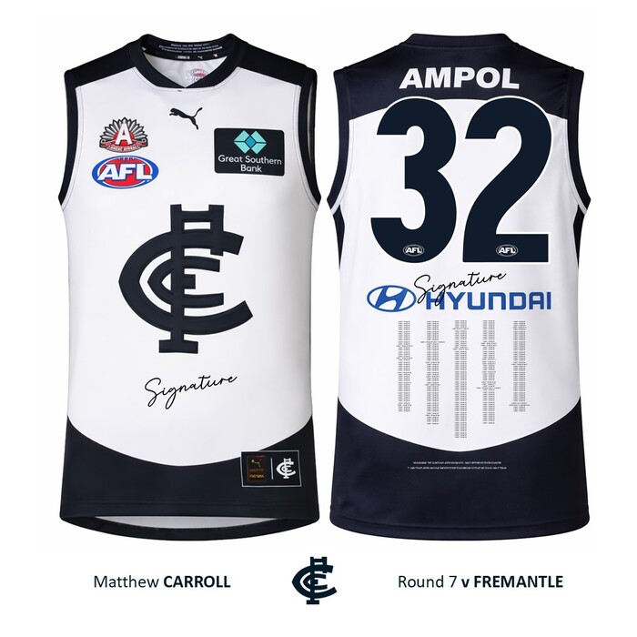 Matthew Carroll #32 Carlton 2026 ANZAC Day Match Guernsey