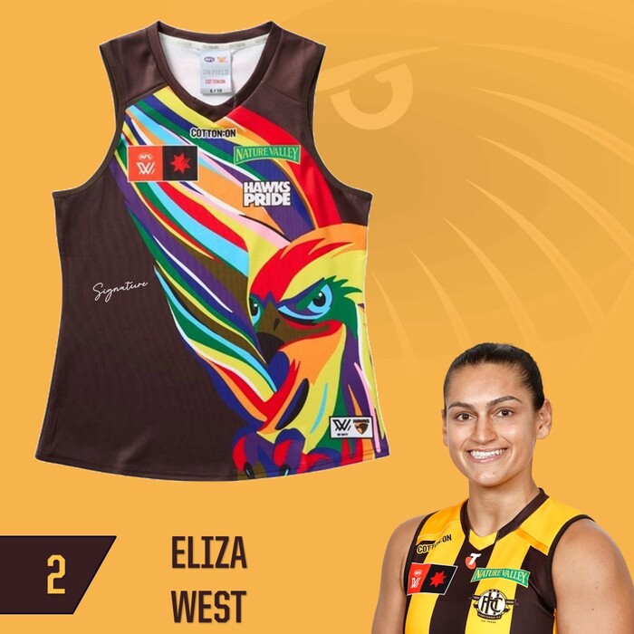 Photo of Eliza West #2 Hawthorn 2025 Pride Match-Worn Guernsey