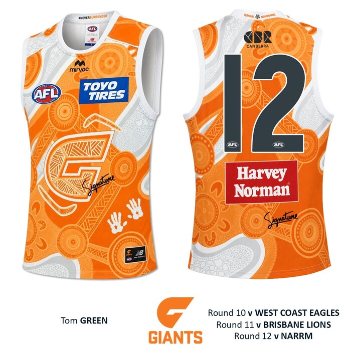 Photo of Tom Green #12 GWS GIANTS "Mirrung" Indigenous Jumper