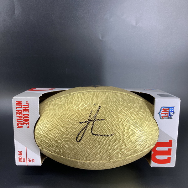 NFL - Jets Jordan Travis Signed Gold Composite Football
