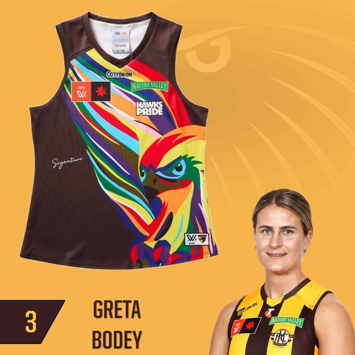 Photo of Greta Bodey #3 Hawthorn 2025 Pride Match-Worn Guernsey
