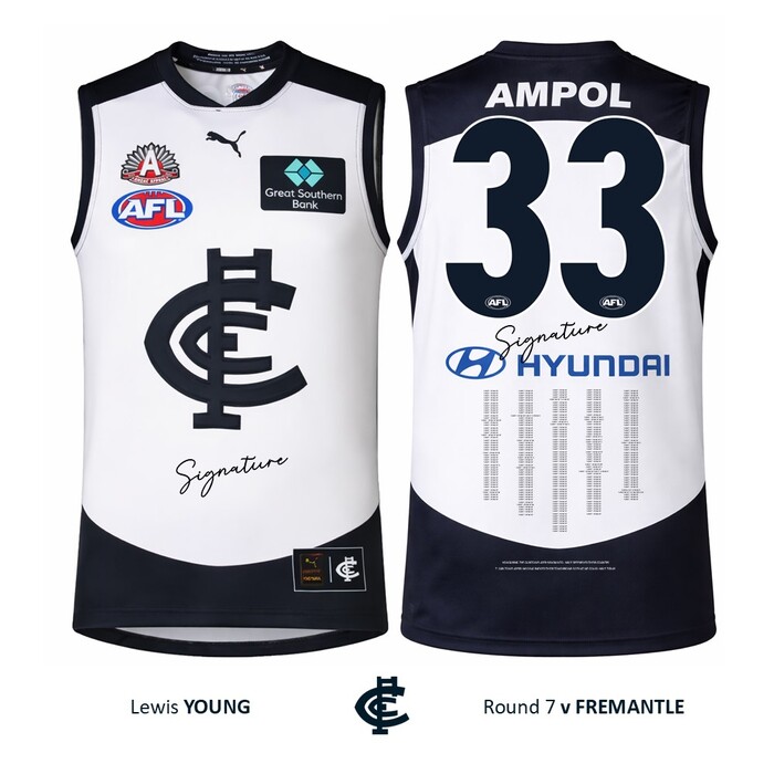 Photo of Lewis Young #33 Carlton 2026 ANZAC Day Match Guernsey