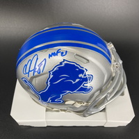 HOF - Lions Calvin Johnson Signed Mini Helmet with ""HOF 22&qu...