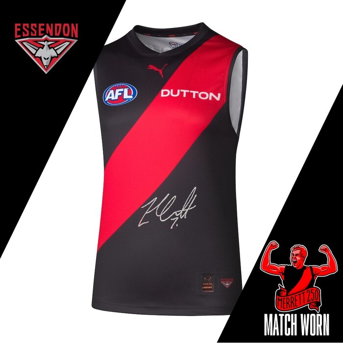 Photo of Zach Merrett #7 Essendon Match-Worn and Signed 250 Game Milestone Guernsey