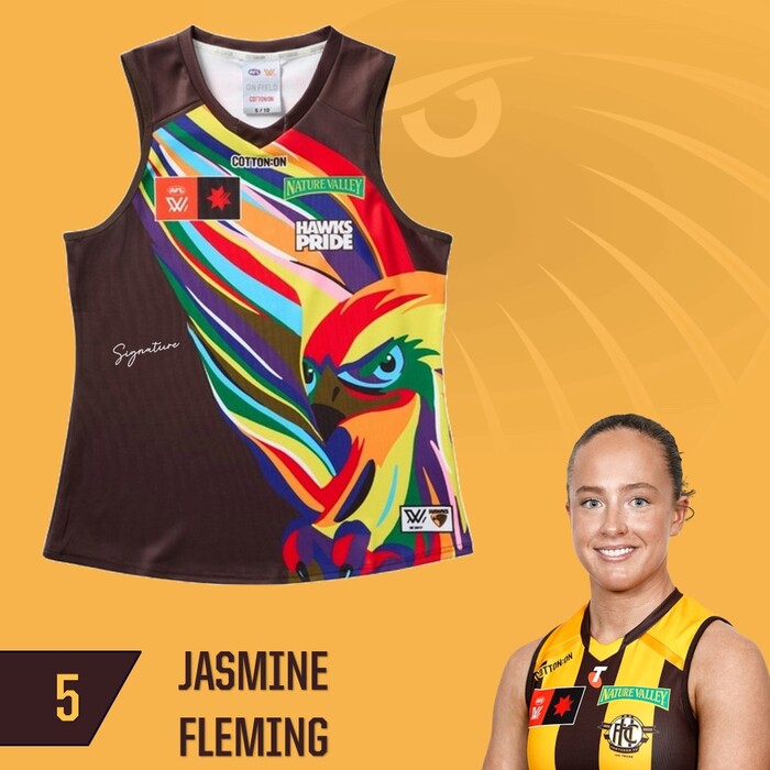 Photo of Jasmine Fleming #5 Hawthorn 2025 Pride Match-Worn Guernsey