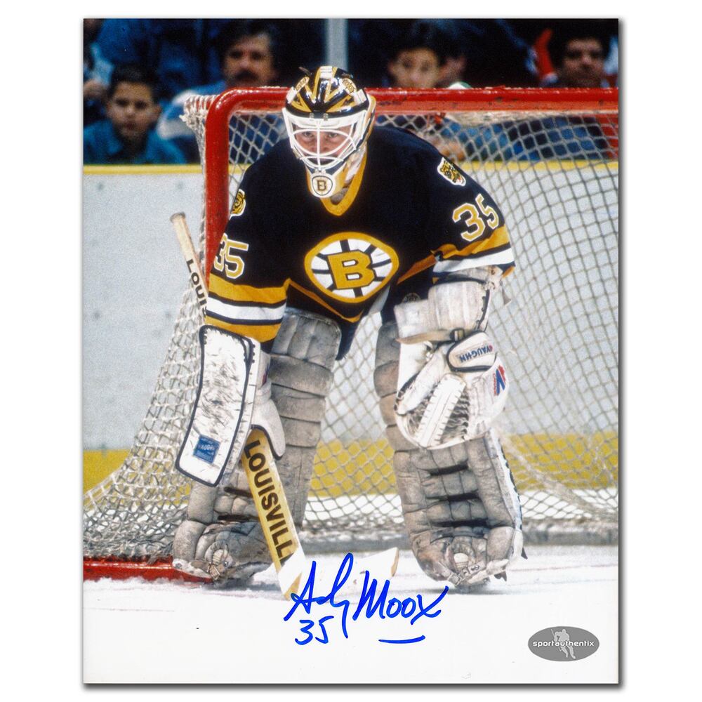 Andy Moog Boston Bruins Focused Autographed 8x10