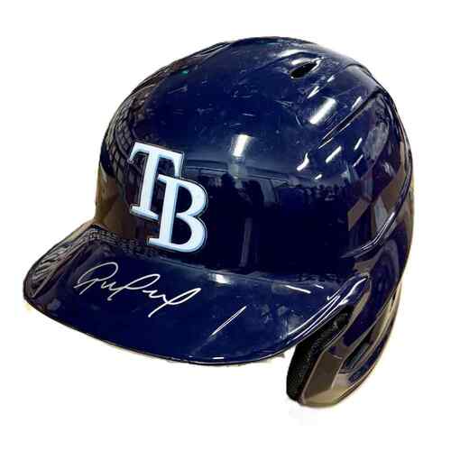 Photo of Game Used Autographed TB Batting Helmet: Rene Pinto - MLB Debut & 1st Career Home Run - April 26, 2022 v SEA