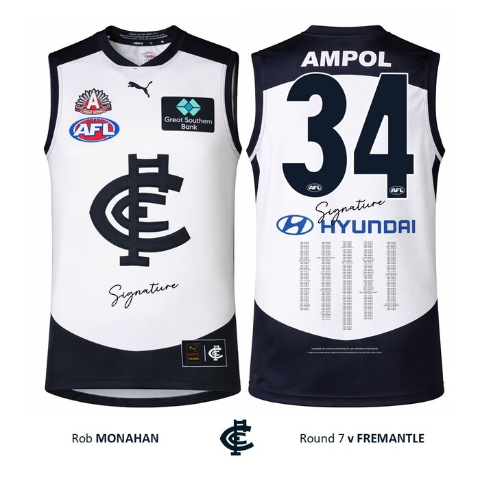 Photo of Rob Monahan #34 Carlton 2026 ANZAC Day Match Guernsey