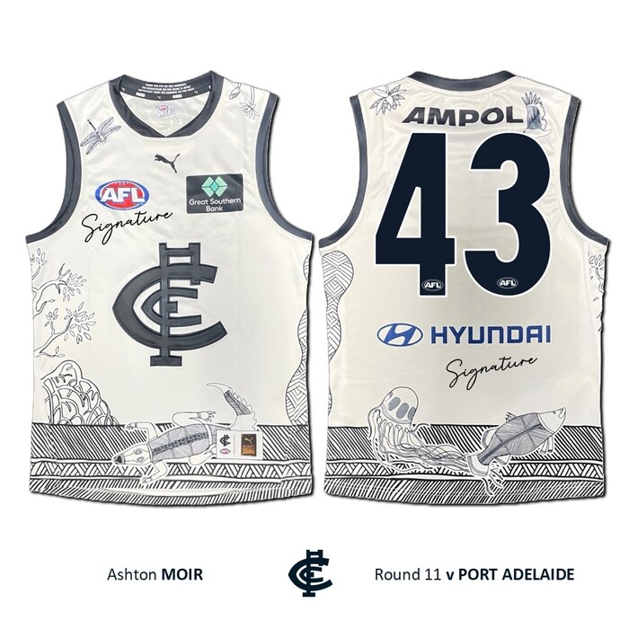 Photo of Ashton Moir #43 Carlton 2026 Indigenous Clash Guernsey