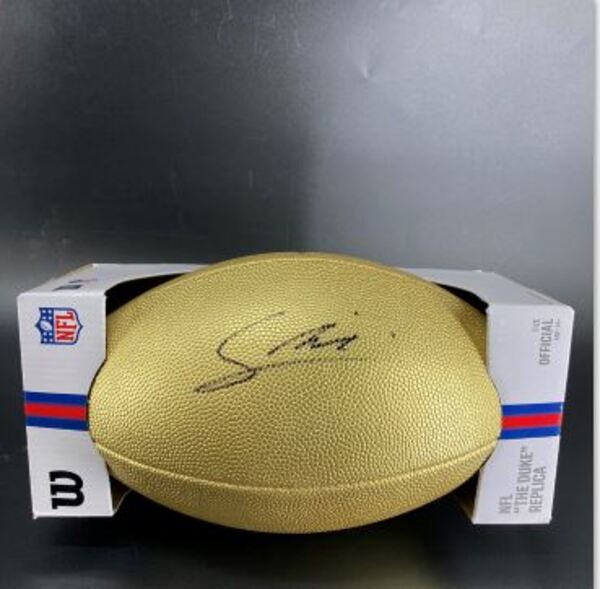 NFL - Giants Francis Mauigoa Signed Gold Composite Football