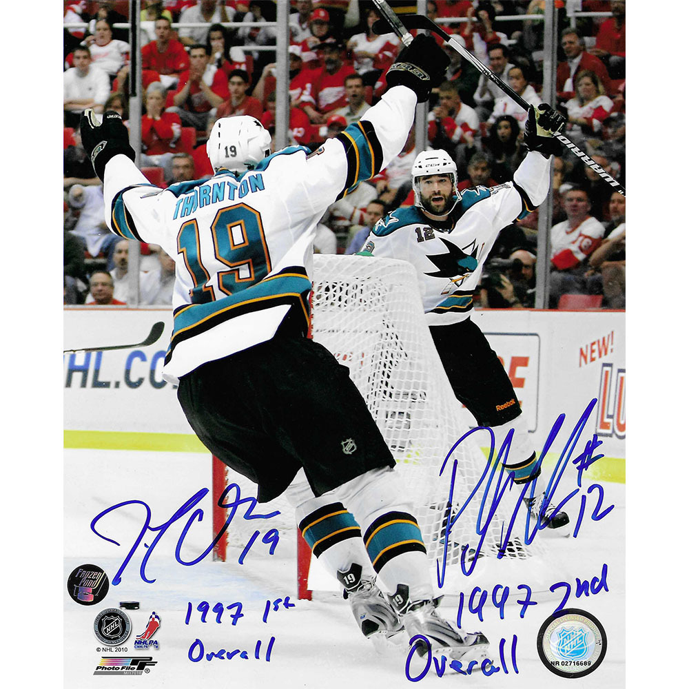 Joe Thornton & Patrick Marleau Autographed San Jose Sharks 8X10 Photo w/1997 Draft Inscriptions
