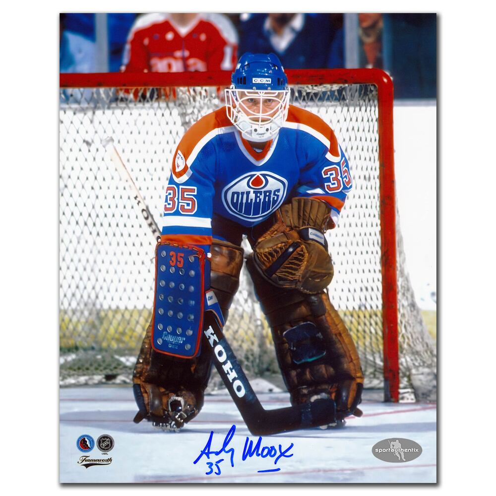 Andy Moog Edmonton Oilers Action Autographed 8x10