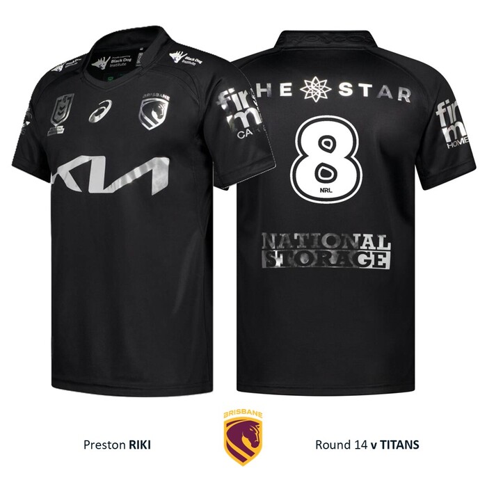 Photo of Preston Riki #8 Brisbane Broncos 2026 Black Jersey Player-Issued 
