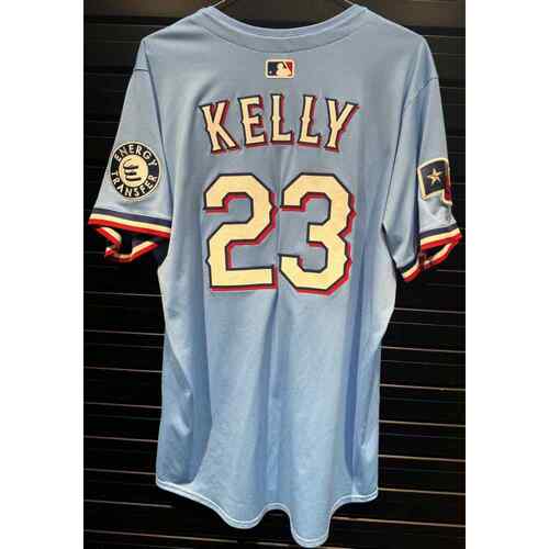 Photo of Merrill Kelly #23 Texas Rangers Game-Used 2025 Light Blue Alternate Jersey - 7IP, 0ER, and 8Ks (MLB AUTHENTICATED)
