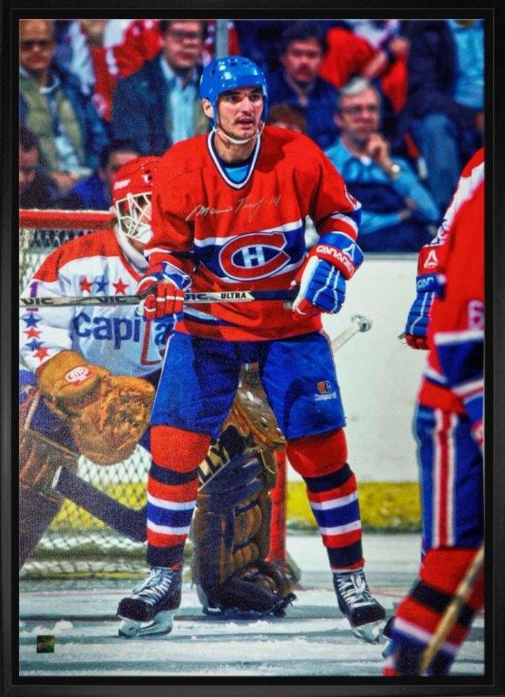 Mario Tremblay Signed 20x29 Canvas Framed Canadiens Red-V Action vs Capitals