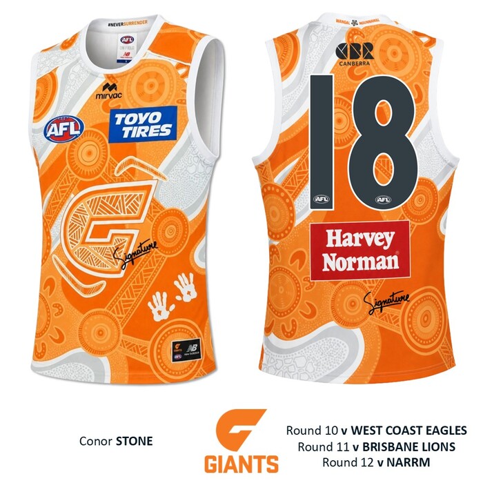 Photo of Conor Stone #18 GWS GIANTS "Mirrung" Indigenous Jumper