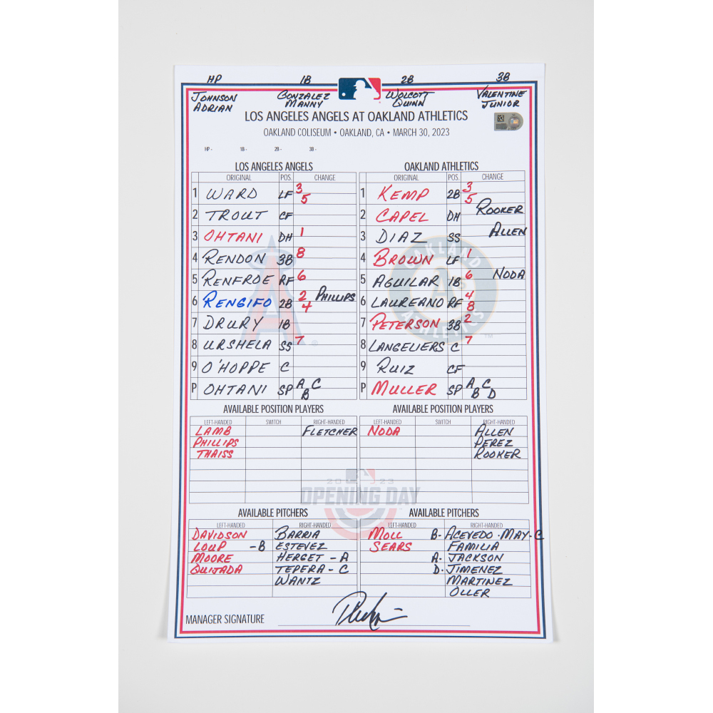 Replica Lineup Card 2023 Opening Day Replica Lineup Card (3/30/23 @ OAK) | Los Angeles ...