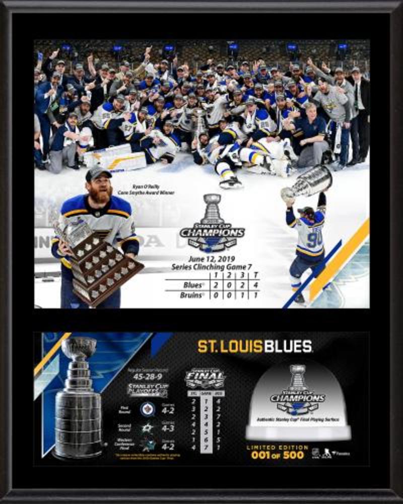 St. Louis Blues 2019 Stanley Cup Champions 12'' x 15'' Sublimated Plaque Second Edition with Game-Used Ice from the 2019 Stanley Cup Final - #1 of a Limited Edition of 500