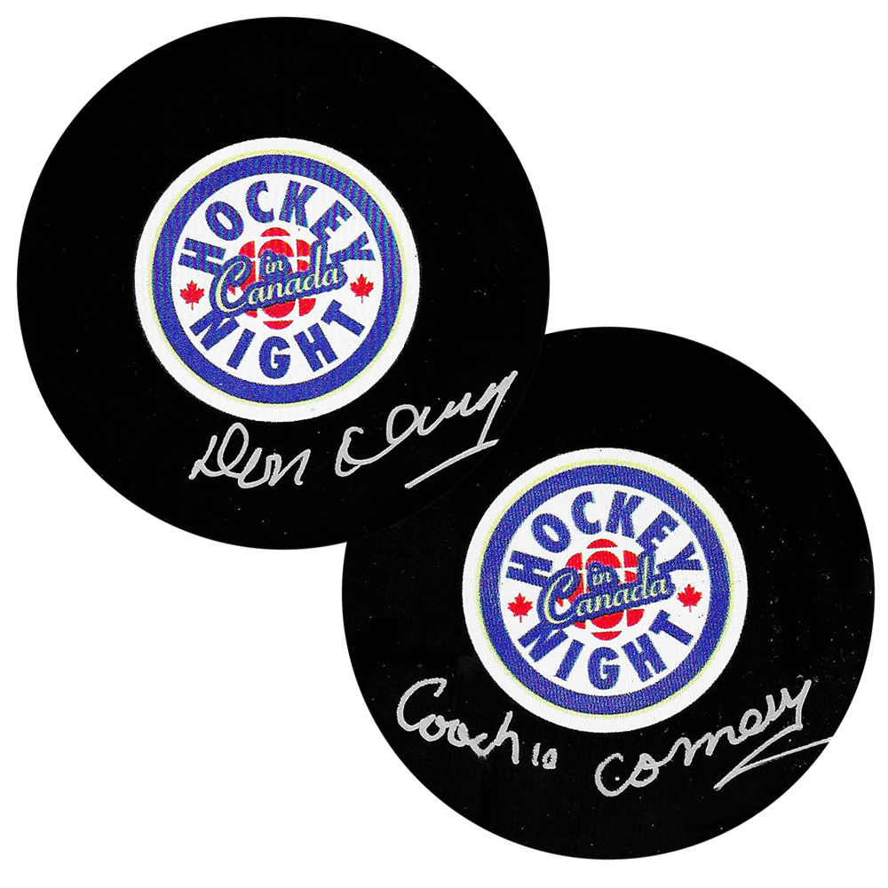 Don Cherry Autographed & inscribed Hockey Night in Canada Pucks