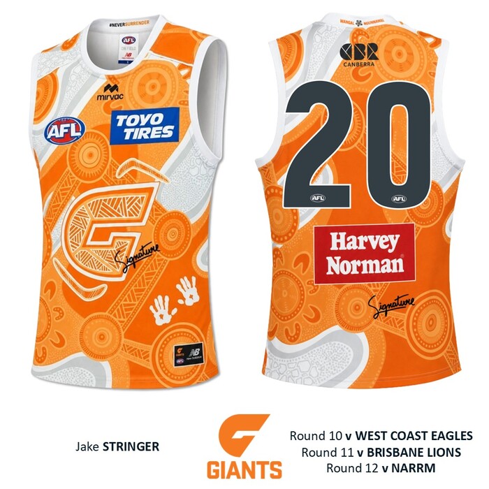 Photo of Jake Stringer #20 GWS GIANTS "Mirrung" Indigenous Jumper
