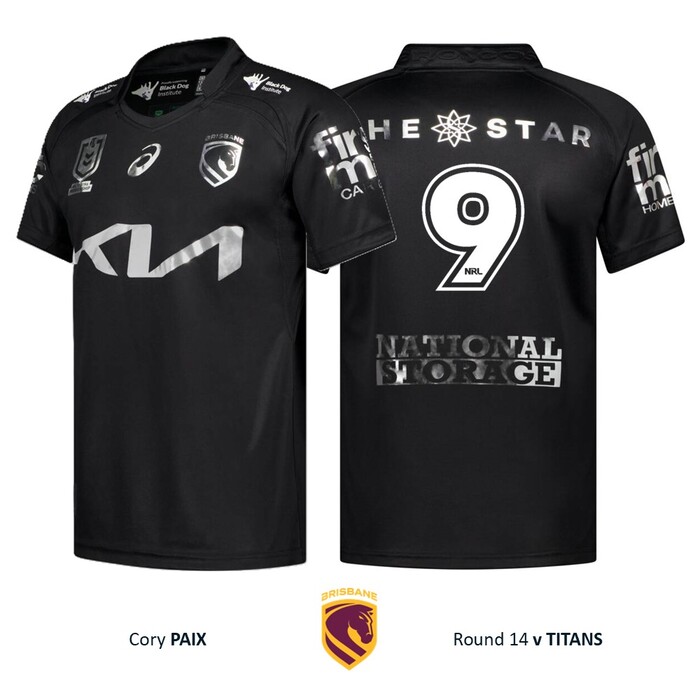 Photo of Cory Paix #9 Brisbane Broncos 2026 Black Jersey Player-Issued 