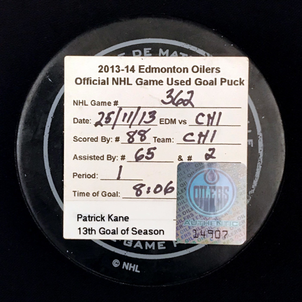 Patrick Kane 88 Chicago Blackhawks Goal Puck From November 25, 2013