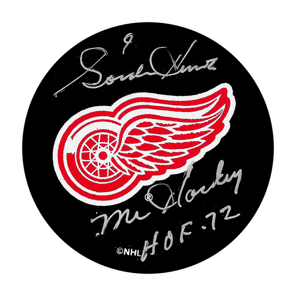 Gordie Howe Autographed Detroit Red Wings Puck w/MR. HOCKEY & HOF inscriptions